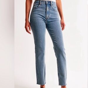 abercrombie ankle straight ultra high rise raw hem jeans